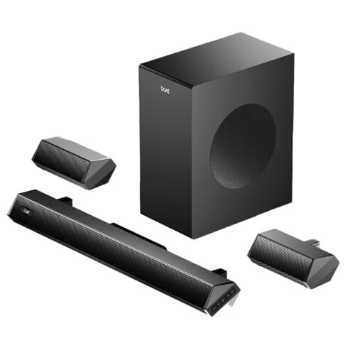 Click to enlarge boAt Aavante Bar Prime B300 with Subwoofer and Dual Rear Speakers, 300W RMS Output, 5.1 Channel, Multi-Connectivity, EQ Modes, & BT v5.3 Soundbar with Powerful Signature Sound (Charcoal Black)