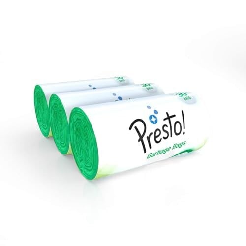 Click to enlarge Amazon Brand - Presto! Garbage Bags | Medium | 90 Count | 30 Bags X 3 Rolls | For Wet Waste | Green