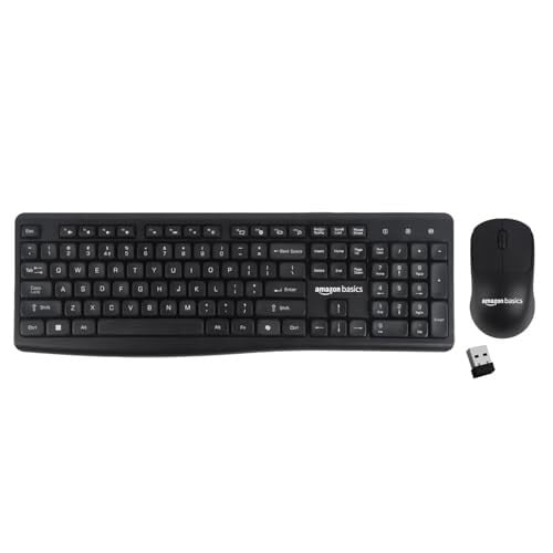 Amazon Basics Wireless Keyboard and Mouse Combo | 2.4GHz Wireless | Compact Ergonomic Mouse | USB Receiver