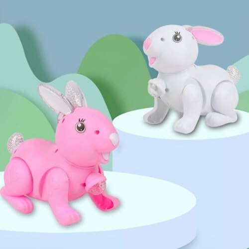 Walking Bunny Rabbit Toy with Leash, Music & LED Lights | Battery Operated Pull-Along Rabbit for Babies & Toddlers | Cute Crawling Animal, Musical Light-Up Learning | Gift for Kids