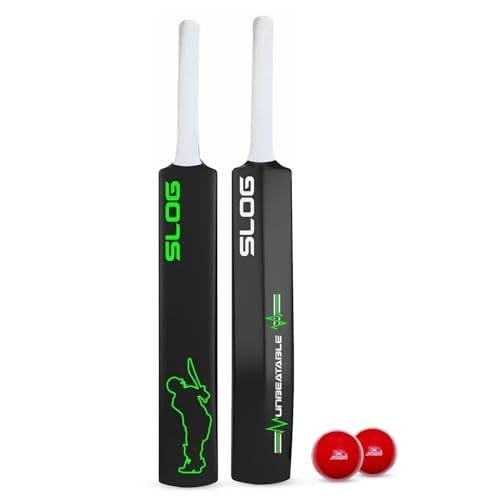 Jaspo Slog Plastic Cricket Kit | 34 Inch Bat Specially Designed for Tennis Ball & Wind Ball | Durable Cricket Set for Kids, Beginners & Casual Play (Slog Bat with 2pc Ball)
