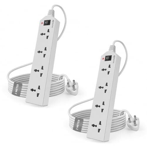Sturlite Extension Board 2 Meter Cord | 2400W 10A Spike Guard & Surge Protector |Durable Pure Copper Wire| Multi Plug Power Strip for Home & Office| White | Pack of 2