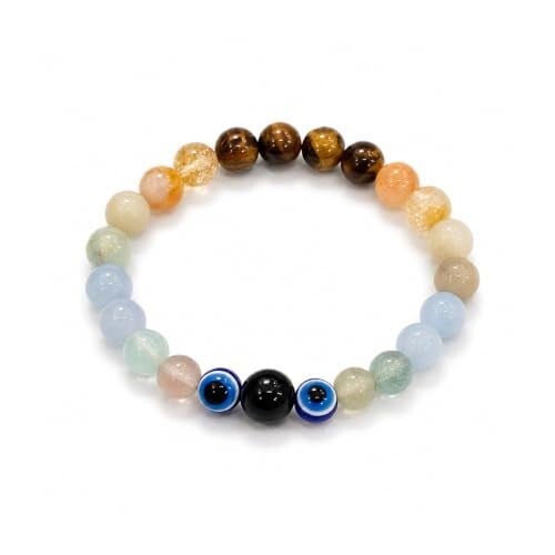 Click to enlarge Mithun (Gemini) Rashi Crystal Bracelet | Tiger’s Eye, Citrine & Agate Healing Stone Bracelet for Men & Women