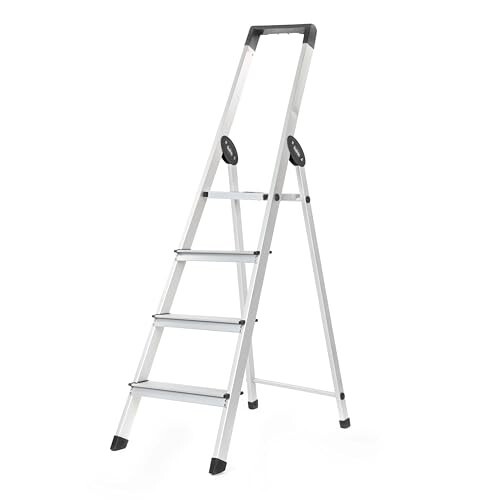 Bathla Prime 4 - Step Foldable Aluminium Ladder for Home with Multi-Utility Support Handle | 5 - Year Manufacturer Warranty | Black