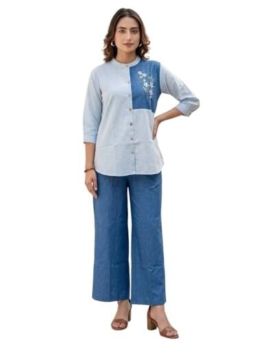 TOPLOT Women's Cotton Blend Embroidered Kurta & Bottom Co-Ord Set