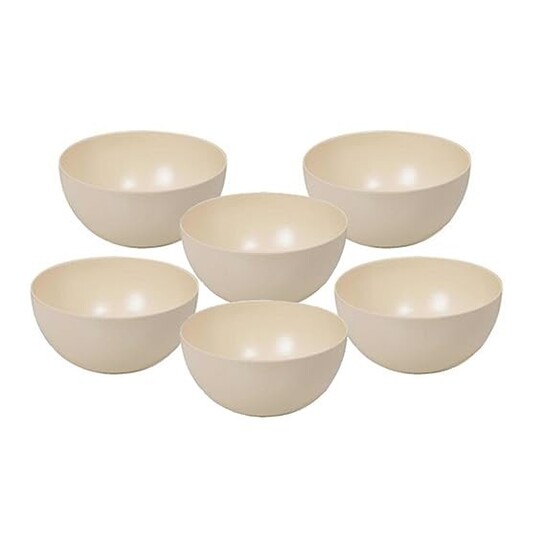 Truly Eco Dinner Set - Bamboo Bowl Set - Non Toxic Reusable Dishwasher Safe Dinnerware Set, Eco-Friendly Biodegradable Crockery Set for Dining - Plain 330ml Bowl/Katori (Set of 6)