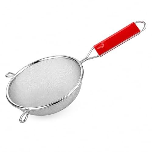 Click to enlarge ADD2CART Stainless Steel Mesh Strainer (12 cm) with Ergonomic Red Handle | Multipurpose Kitchen Sieve for Tea, Juice, Soup, Rice & Fruits