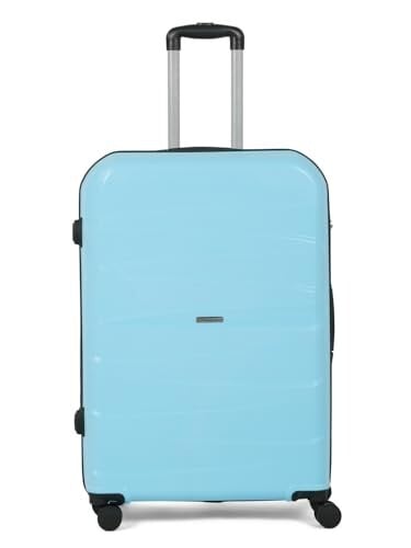 Teakwood Medium Check in Size 8 Wheels Trolley Bag, Hard Cabin with Zipper Closure (Medium, Sky Blue)