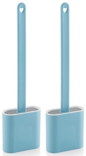 Silicone Toilet Cleaning Brush Bathroom Cleaning Accessories Toilet Brush with Holder Stand Commode Cleaning Brush Closet Cleaning Brush Pot Cleaner Brush(Blue,Pack of 2)