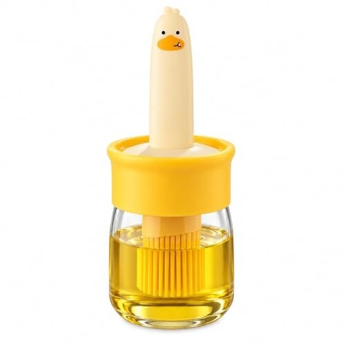 Click to enlarge Oil Dispenser Bottle with Silicone Basting Brush - 200 ml Duck Style Oil Jar for Cooking, BBQ, Baking and Air Fryer | BPA Free, Heat Resistant up to 230 C