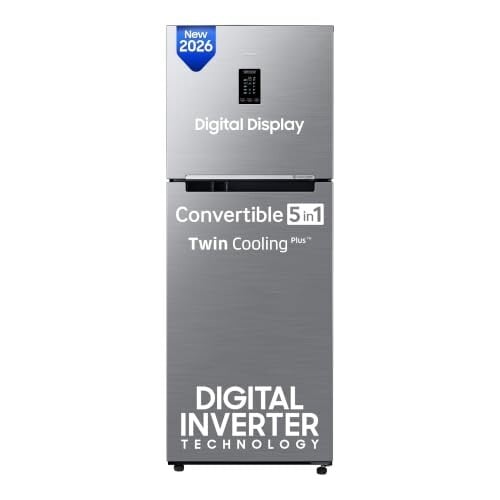 Samsung 301 L, 2 Star, Convertible 5-in-1 Digital Inverter with Display Frost Free Double Door Refrigerator (RT31H4522S9/HL, Silver, Refined Inox, 2026 Model)