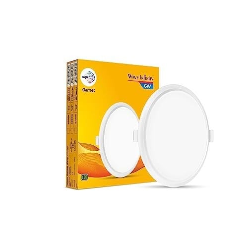 wipro Garnet 6W Round LED Wave Infinity Panel | Warm White Light (2700K) | Rimless Panel with Ultra-Slim Design | Recessed Down Light for False Ceiling | Cutout - 100mm | Pack of 1