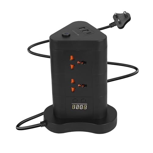 Click to enlarge ZEBRONICS Power Block 385, Tower Extension Board/Strip, 2500 Watts, 10 Amps, 1x Type C Port, 8X Universal Socket, 2X USB Port, LED Indicator, Digital Counter, On/Off Switch, 5 Meter, Black