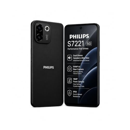 Philips S7221 5G Smartphone (Black) | 6.67" HD+ Display | 64MP Camera | 5700mAh Battery |6GB RAM + 128GB Storage | Dual SIM