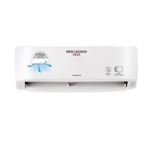 Click to enlarge Hitachi 1 Ton Class 2 Star Long Air Throw Fixed Split AC (100% Copper, 4-Way Swing, Dust Filter, 3200FL RAS.B312PCAIBA1, White)