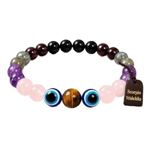 Vrishchika (Scorpio) Rashi Bracelet | Black Obsidian, Garnet, Labradorite, Amethyst, Rose Quartz, Evil Eye | For Transformation & Power | Strengthen Emotional Resilience | For Men & Women