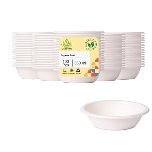 Shrayati Sugarcane Bagasse Bowls, 360 ml, 100 pcs [28% Coupon]