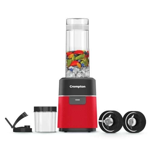 Crompton Ameo Fresh Premium Nutri blender|Smoothie Maker| 400 watts powerful motor| 2 Food grade jars|Sipper Cap|Storage lid|Black & Red Color|2 Food grade jars|SS 304 blades|2 years warrant...