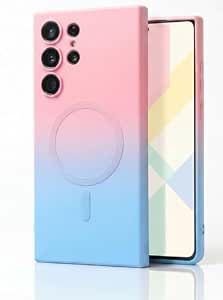amazon basics Gradient Mag-Safe Case for Samsung Galaxy S22 Ultra | Soft Silicone Shockproof Cover with Camera Protection | Slim Lightweight Design | Smooth Touch & Durable - Pink & Blue