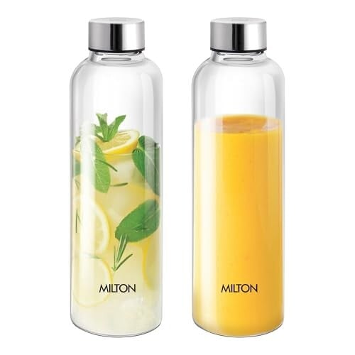 MILTON Costa 1000 Pet Water Bottle Set of 2, 1 Litre Each | Airtight & Leakproof Stainless Steel Lid | Unbreakable, BPA-Free, Reusable Plastic Fridge Bottles for Home, Office, School, Travel