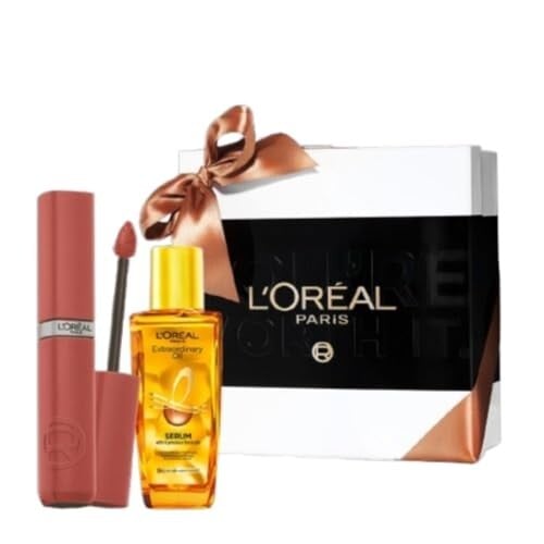 L'Oreal Paris You're Worth it Gift Box - Liquid Lipstick 635 and Hair Serum 30ml