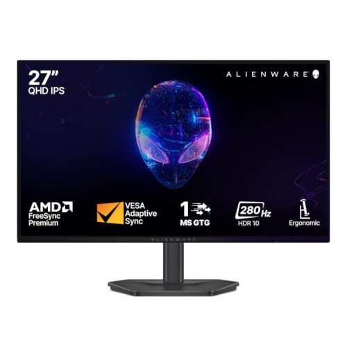 Alienware AW2726DL 27" QHD Monitor|280Hz Refresh, IPS Panel|AMD FreeSync Premium+VESA AdaptiveSync|1ms GTG Extreme|Height Tilt Swivel Pivot|1000:1 Contrast|400 cd/m2 Brightness|93% DCI-P3|HDMI, DP 1.4