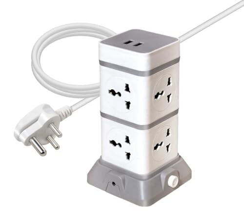 Caribou CBU-35 Power Tower Extension Board with USB Ports | 8 Universal Power Sockets| Overload Protector | Led Indicator| 2.0 mtr ISI Approved Cord| Multi-Plug| 2500w|2.4A USB Port|Made in....