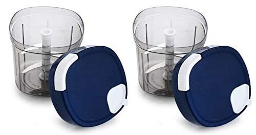 Signoraware Quick Chopper Square 2 in 1 Jumbo Multipurpose Manual Vegetable, Dry Fruit and Onion Quick Cutter Machine for Kitchen 6 Stainless Steel Blade, Whisker (900ml, Cocoa Grey) -Set of...