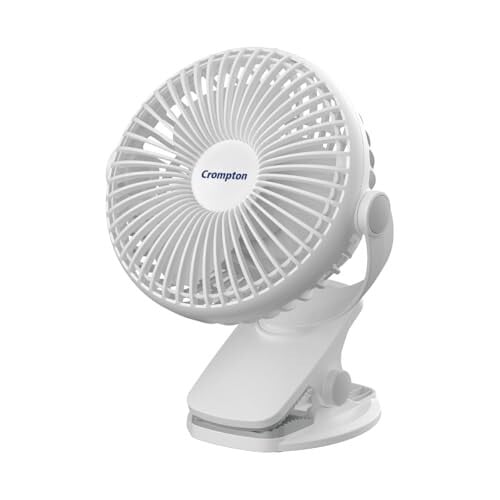 Crompton Siro Rechargeable Clip Fan 100MM | Safety Grill Design | Replaceable Battery | Type-C Charging | 360° Adjustable Rotation | Personal Cooling Fan for Desk, Bedroom & Travel (White)