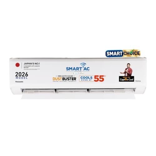 Panasonic 1.5 Ton 5 Star Premium Wi-Fi Inverter Smart Split AC (Matter/MirAIe, AI, DustBuster, 55°C Oper., Copper Condenser, 8in1 Convertible, 4-Way, PM0.1 Filter, CS/CU-NU18BKY5WX, 2026 Model, White)