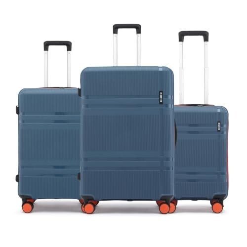 HRX Helium 3-Piece Luggage Set Blue Polypropylene Hard Shell Suitcase Set - Premium Travel Trolley Bags with 8 Spinner Wheels, Number Lock & Water Resistant Body