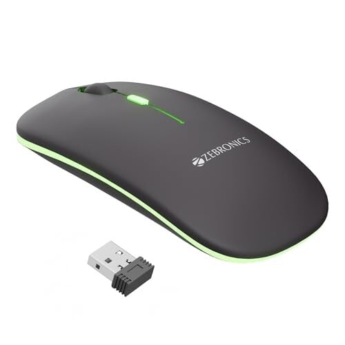 Click to enlarge Zebronics Blanc Dual Mode Wireless Mouse (Bluetooth + 2.4GHz) | 1600 DPI, Rechargeable Battery, Multicolor LED & Lightweight Design (Grey)