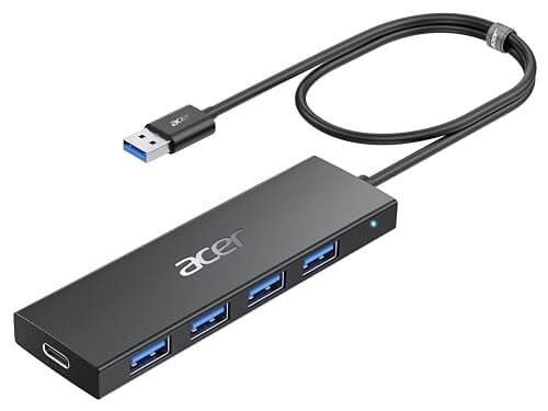 Acer USB Hub for Laptops 4-in-1, Multi USB 3.0 Port Hub Extension Adapter, Type A Splitter Extender for Keyboard, Mouse, Compatible with acer PC, XPS, Surface, ThinkPad - 2FT/60cm