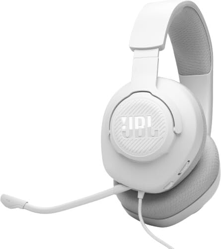 JBL Quantum 100M2 Wired Gaming Headphones, Supports Windows sonic spatial audio, 40mm Realistic Dynamic Drivers, Omnidirectional Detachable Mic, Breathable Memory Foam cushions, PC/Xbox/PS/3.5mm-White