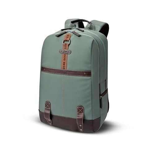 Click to enlarge Gear Classic 4 19"/31L anti theft faux leather Medium Water Resistant Laptop Backpack/Casual Backpack/Daypack/Travel Backpack/College Bag For Men/Women(Pista Green-Brown)