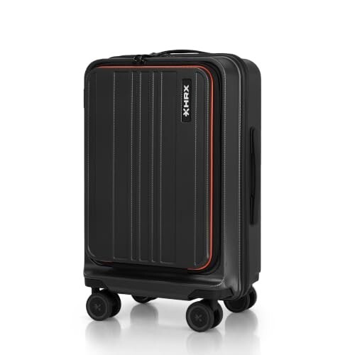 HRX Charcoal Grey Cabin Size Urban Laptop 2.0 Polycarbonate Hard Shell Suitcase with Front Laptop Compartment - Premium Travel Trolley Bag with 8 Spinner Wheels, Number Lock & Water Resistan...