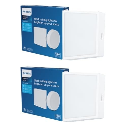 PHILIPS 18 Watt Square Slim Surface Ceiling Light Natural White, Pack of 2