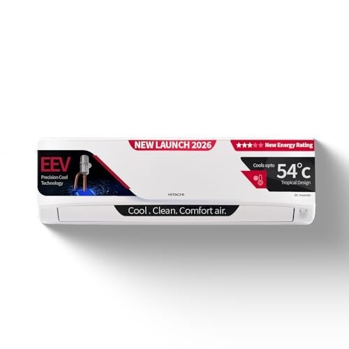 Click to enlarge Hitachi Smart Choice 2 Ton 3 Star, New Star rated, Inverter Split AC (Copper, 4 Way Swing, Ice Clean, EEV Precision- Higher Performance Cooling, Anti Bacterial Filter, RAS.G322PCDIBS, White)