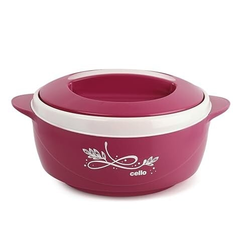 Click to enlarge CELLO Sapphire Insulated Casserole Hot Pot (1250 ml, Pink) | Stainless Steel Food Warmer for Roti, Rice & Biryani
