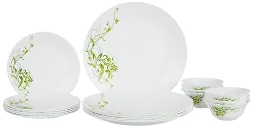 Larah by Borosil Erba Opalware 18 Pcs Dinner Set, Opal Glass Dinner Plates & Bowls