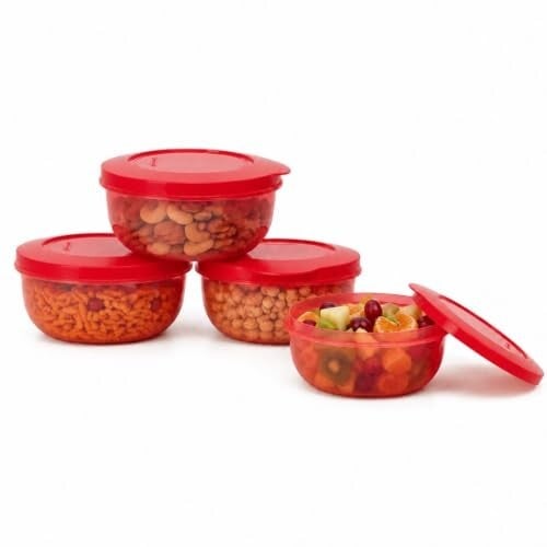 Cutting EDGE 1300ml Eco-Storage Plastic Container & Organizer Set of 4 for Kitchen, Refrigerator, Lunch & Food Storage (Red)
