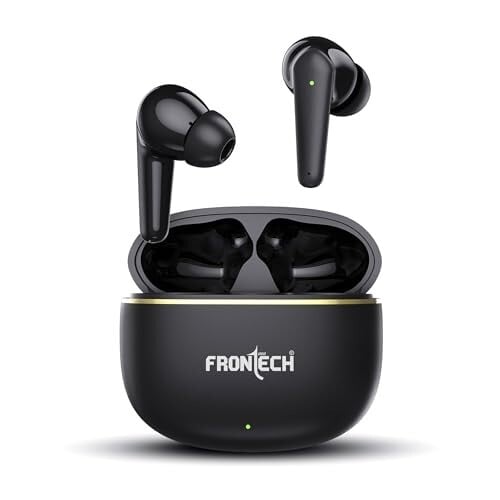 FRONTECH Zen True Wireless Earphones | Powerful Deep Bass | Type-C Port | Up to 35 Hrs Play Time | Bluetooth 5.3 | Touch Control | 450mAh Charging Case (EF-0063, Black)