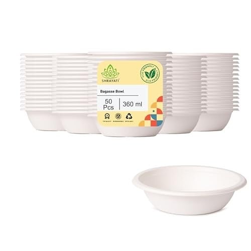 Shrayati Sugarcane Bagasse Bowls, 360 ml, 50 Pcs [45% Coupon]