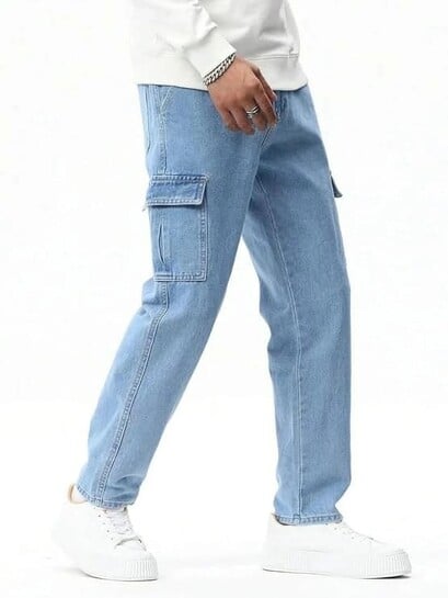 Playfeel Mid-Rise Regular Length Wide-Leg Jeans (Light Blue)