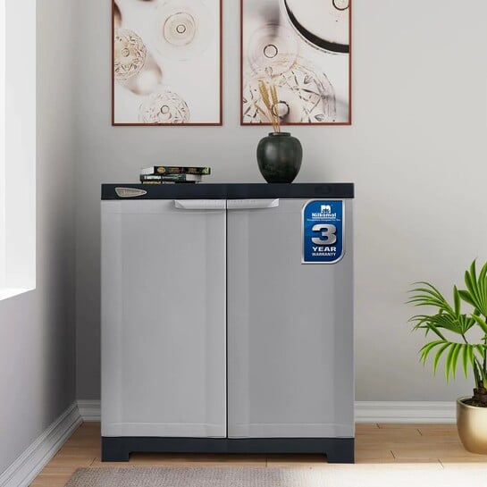 Nilkamal Freedom FMS Plastic Cabinet for Multipurpose Storage Solution|Bedroom|Kids Room Plastic Free Standing Cabinet (Finish Color - Grey & Charcoal Grey, DIY(Do-It-Yourself))