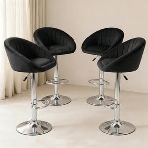 SEATFIT Adjustable Pivot Bar Chair with Cushioned Seat – Solid Wood Base (Black)