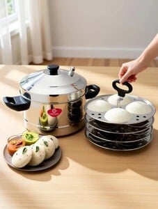 Click to enlarge CENTURA Stainless Steel Classic Idli Maker/Idly Cooker (4 Plates, Silver) Induction & Standard Idli Maker