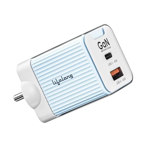 Lifelong Electronics 45W Super Fast GaN Charger PD Technology | 1 USB A + 1 Type C Port | iPhone 17/16/15/14 (Including Pro Max), Android, Samsung | Laptops - MacBook, Dell, HP, Lenovo, Acer, ASUS