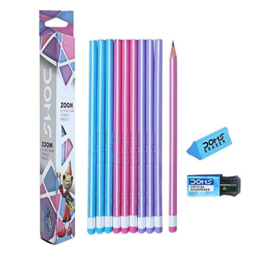 Click to enlarge Doms Zoom Ultimate Dark Pencil Box Pack | Triangular Shape For Easy Holding & Comfort | Free Eraser & Sharpner With Each Box | Dark & Neat Handwriting | Pack Of 30 Pencils, Black, Black