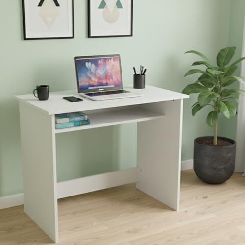 Wudyhub Computer Home/Office Desk | Writing Study | Laptop Table | Modern Simple Desk | Small Desks for Small Spaces | Sturdy Desk for Home, Office, Bedroom, Living Room (ST-02-White)